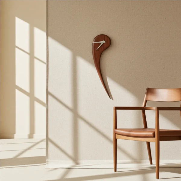 Elegant round wall clock made from solid acacia wood