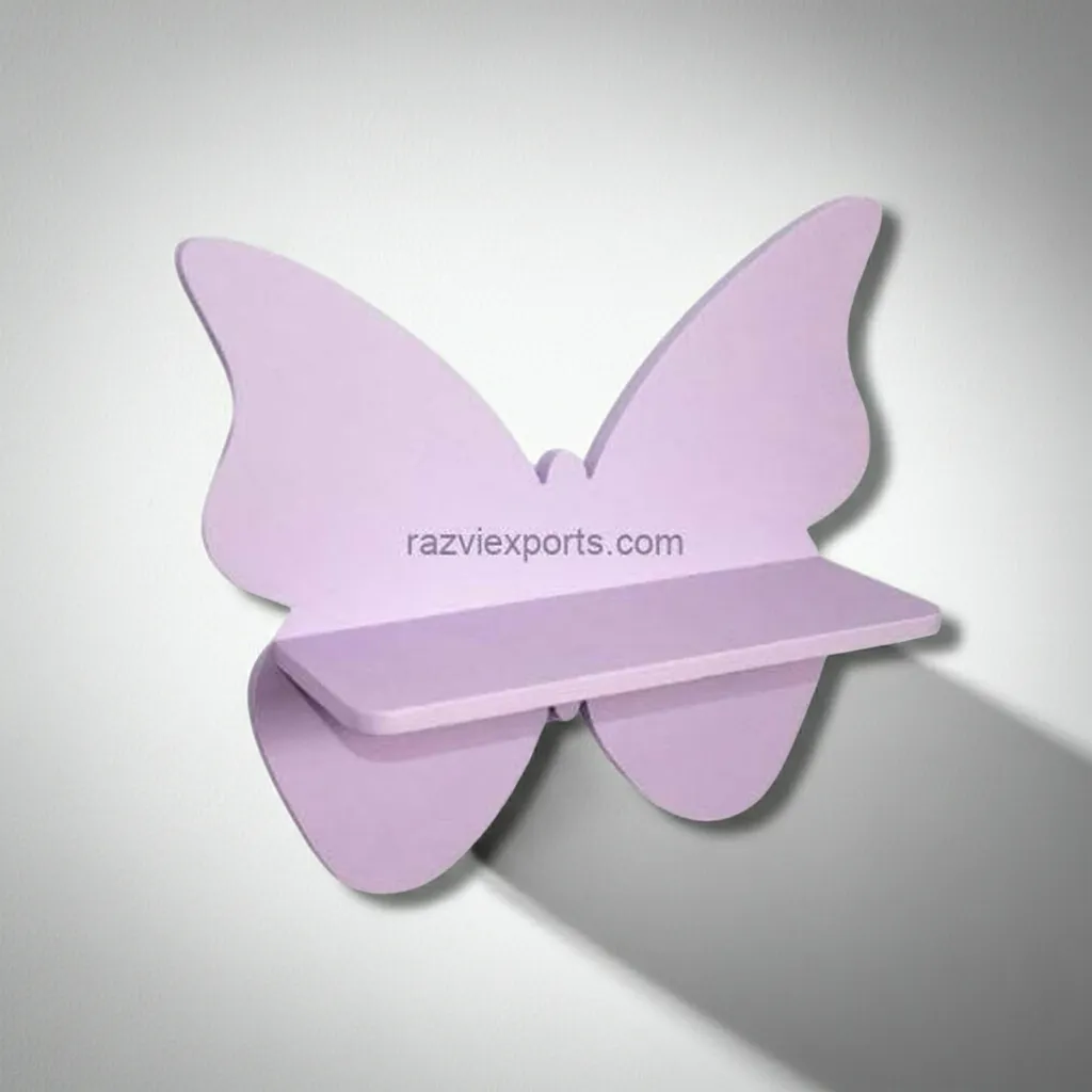 Decorative wooden wall shelf in butterfly shape for home deco