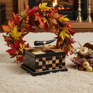 Handmade horn jewelry box with storage compartments