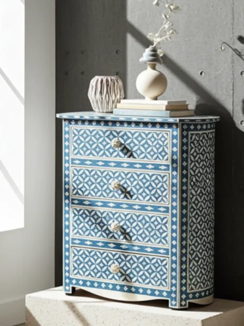 Handmade Eye Pattern Bone Inlay Chest of Drawers by Razvi Exports