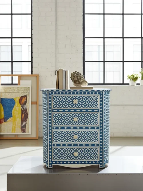 Handmade Eye Pattern Bone Inlay Chest of Drawers by Razvi Exports