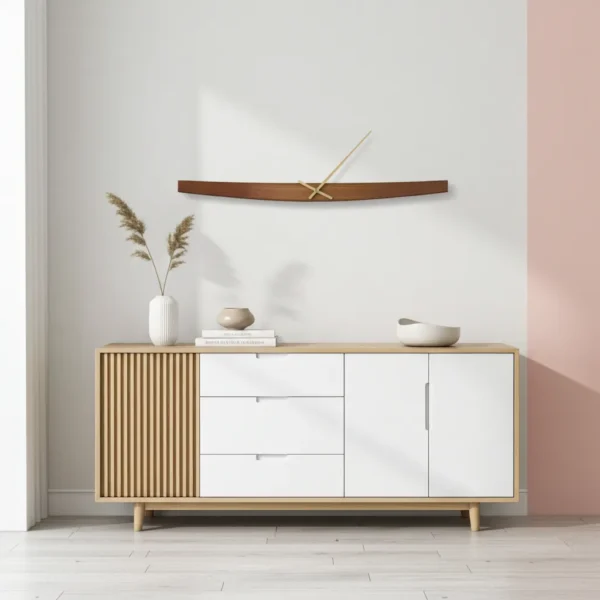 Stylish wooden wall clock featuring elegant stripe design handmade in India