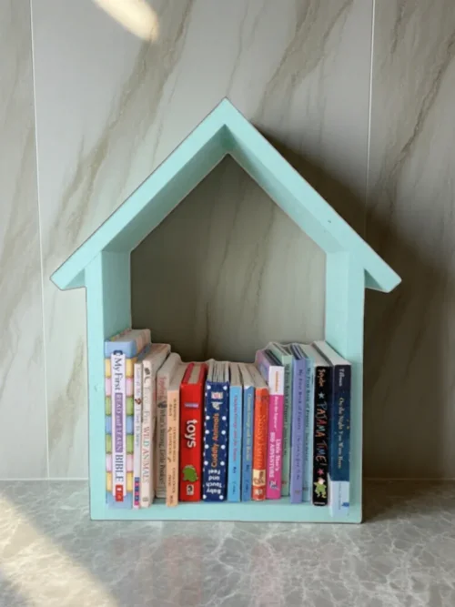 Wooden Book Wall Shelf 15×8″ in Turquoise by Razvi Exports
