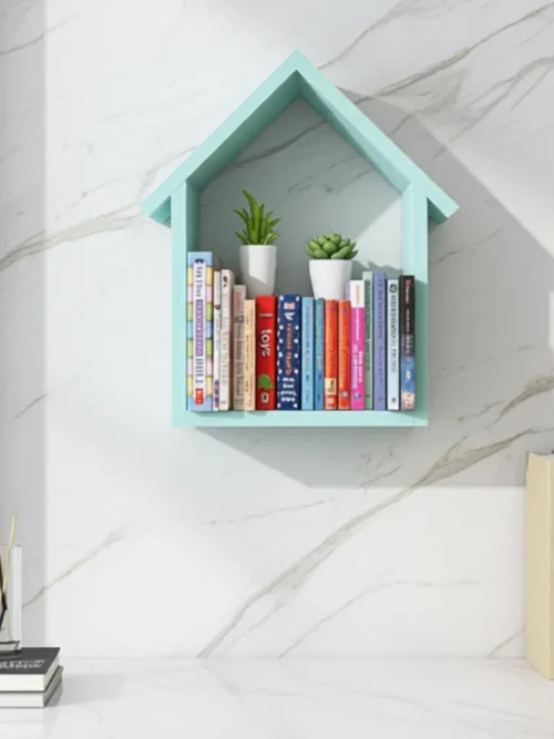 Wooden Book Wall Shelf 15×8″ in Turquoise by Razvi Exports