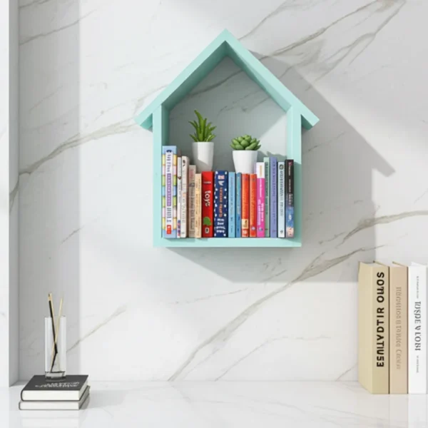 Wooden Book Wall Shelf Manufacturer | Turquoise Mango Wood Wall Shelf 15x8" | Razvi Exports