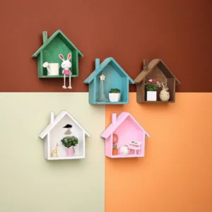 Custom Wooden Wall Shelves Set of 5 | MDF Wall Mounted Home Shape Shelves by Razvi Exports