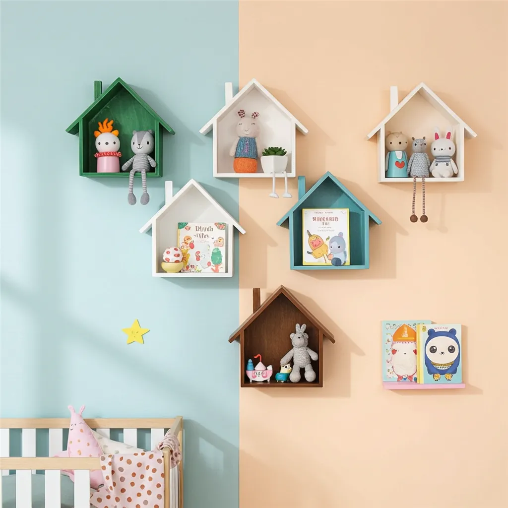 multi color wooden shelves small sizes for home decor