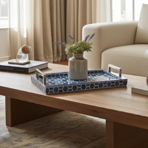 Elegant honeycomb bone inlay tray for home and hotel decor
