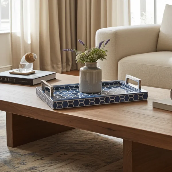 Elegant honeycomb bone inlay tray for home and hotel decor