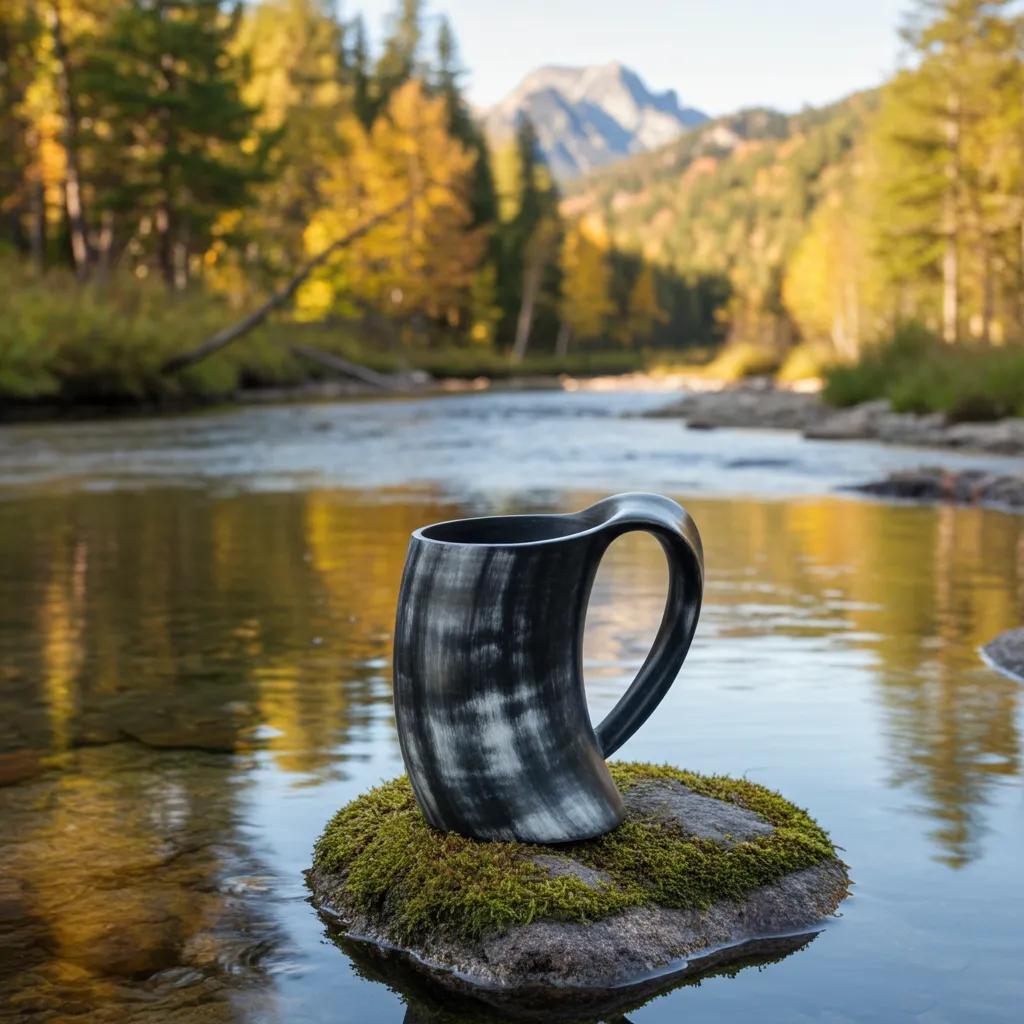 Authentic ox horn Viking tankard handcrafted for beer and mead