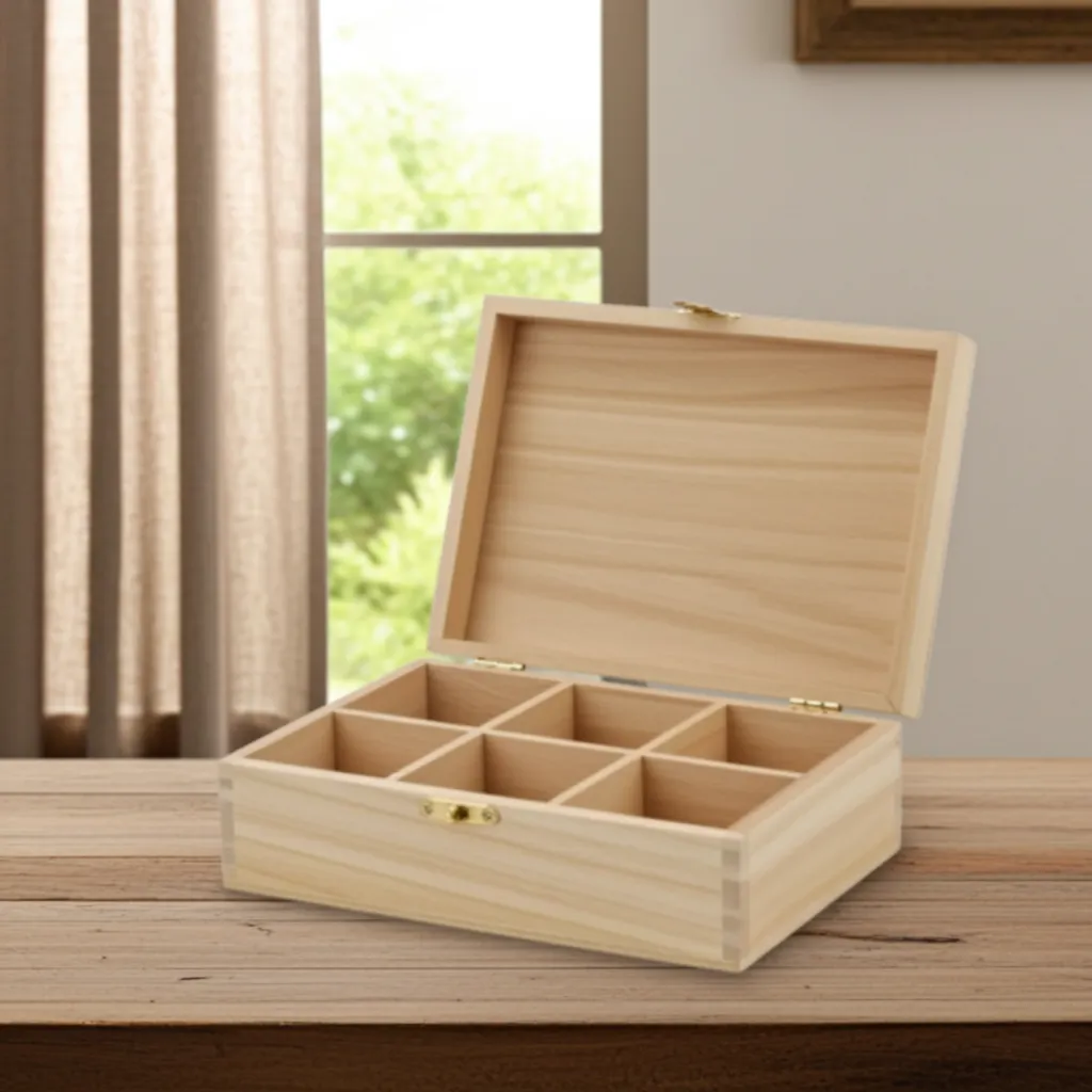 Handcrafted wooden jewelry box with intricate carving design
