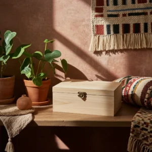 Polished pine wood jewelry box for elegant ornament storage