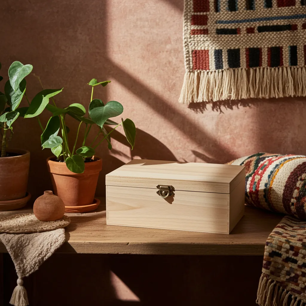 Polished pine wood jewelry box for elegant ornament storage