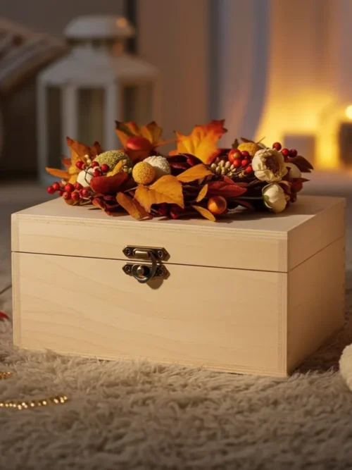 Wooden Jewellery Box with Lid – 10x10x3″ Pine Wood Handmade Box