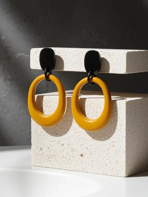 Brown and Black Oval Resin Earrings