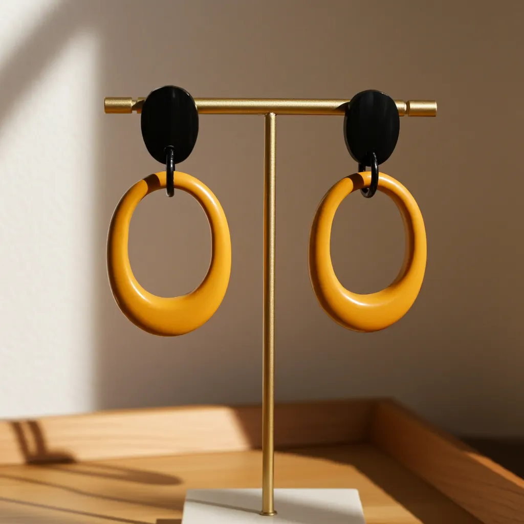 Brown and Black Oval Resin Earrings 3 Handmade Brown and Black Oval Resin Earrings 7x4 cm