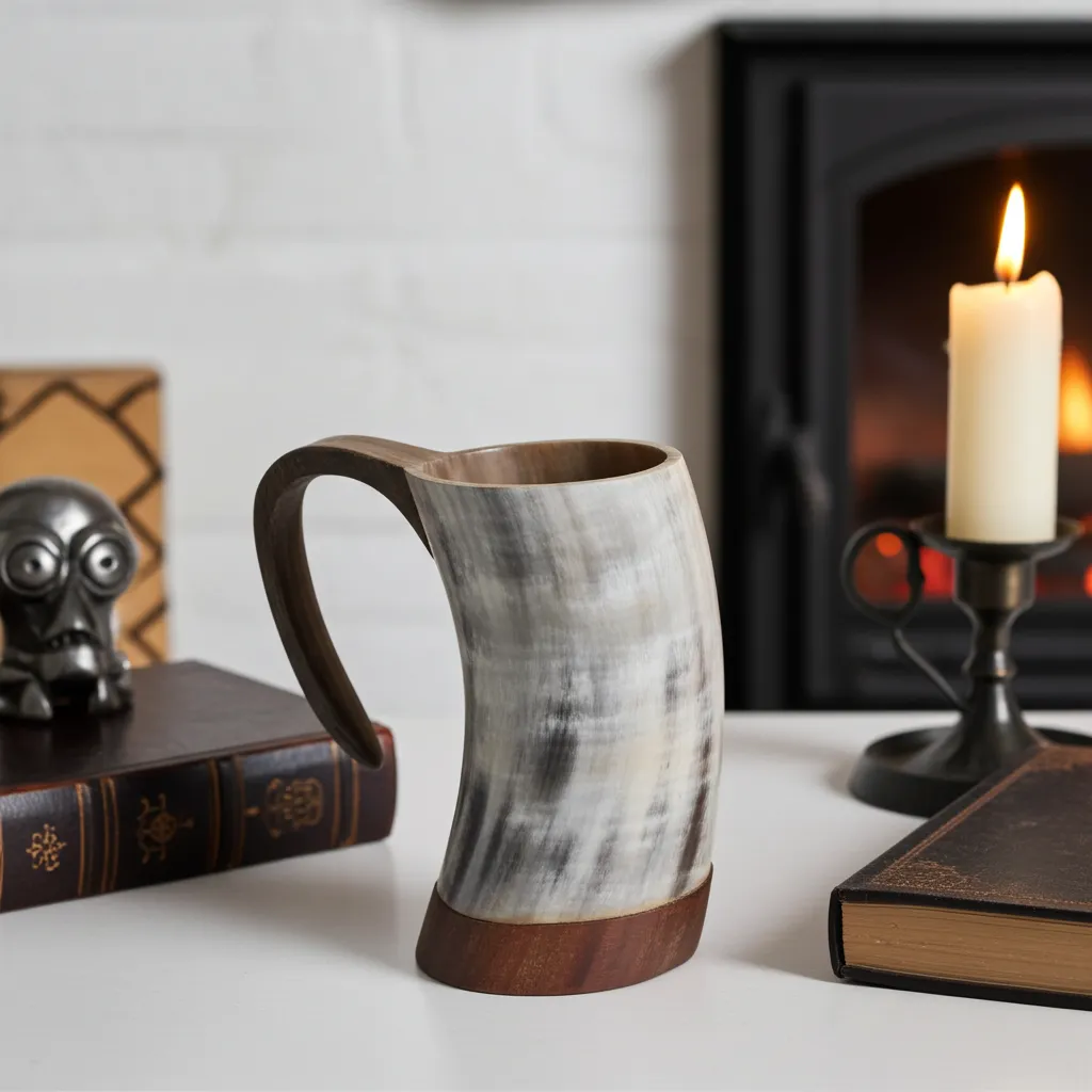 Handcrafted Viking horn mug made from natural ox horn