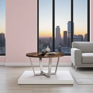 Luxury round wooden coffee table with blue epoxy design handcrafted in India