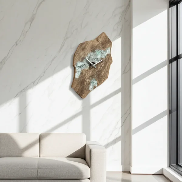 Artisan-made wood and resin wall clock for home and office decor