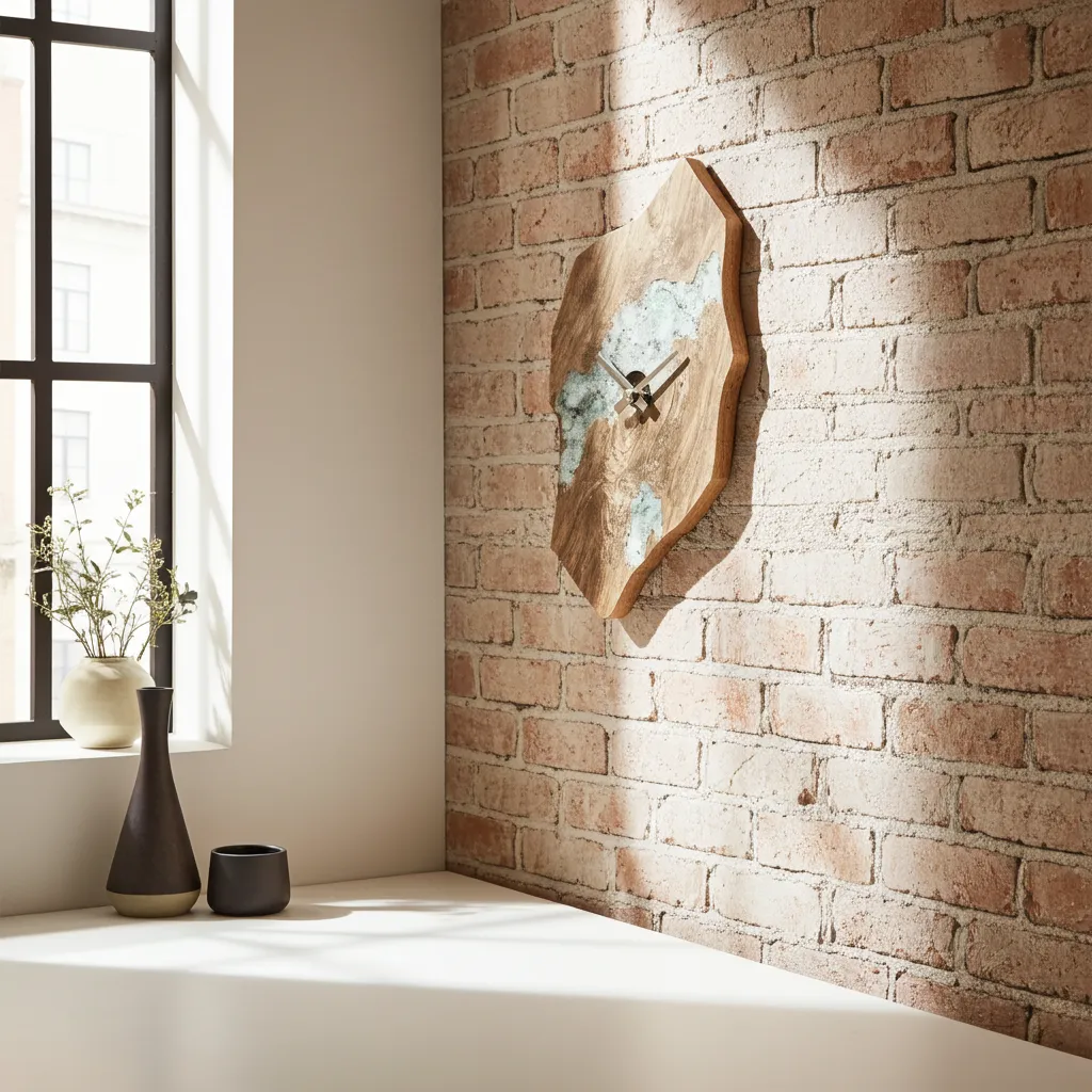 Wood Epoxy Resin Wall Clock 24x12" – Handmade Decorative Wall Clock by Razvi Exports 3 Handcrafted wood epoxy resin wall clock with natural grain pattern