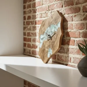 Wood Epoxy Resin Wall Clock 24x12" – Handmade Decorative Wall Clock by Razvi Exports 6 Unique wooden wall clock with blue epoxy river design