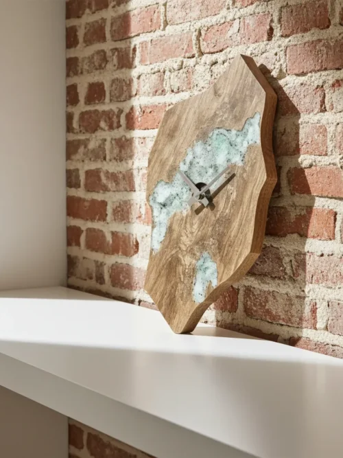 Wood Epoxy Resin Wall Clock 24×12″ – Handmade Decorative Wall Clock by Razvi Exports