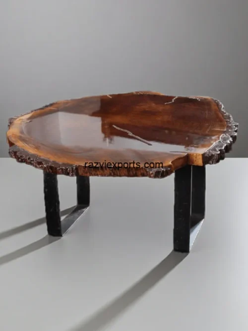 Handmade Natural Wood Epoxy Resin Table with Metal Stand by Razvi Exports