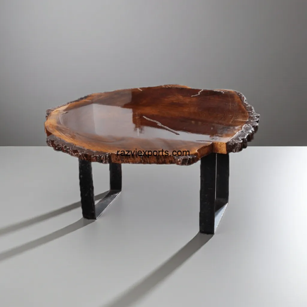 Handcrafted natural wood epoxy resin table with live edge design
