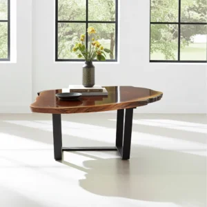 Solid wooden dining table with clear epoxy resin river finish