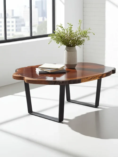 Handmade Natural Wood Epoxy Resin Table with Metal Stand by Razvi Exports