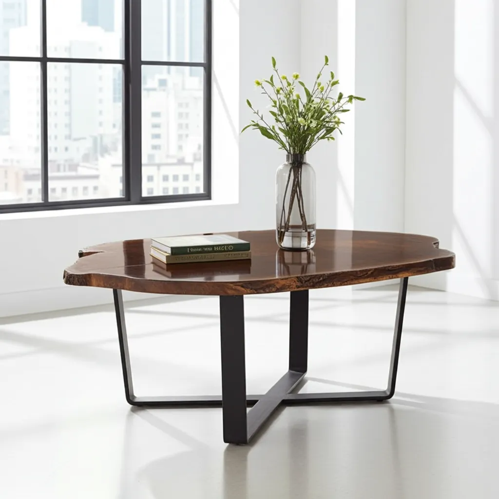 Modern natural wood and resin table handcrafted by Indian artisans