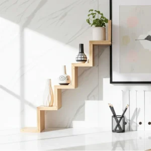 Wooden wall shelf in stair shape handcrafted by Razvi Exports
