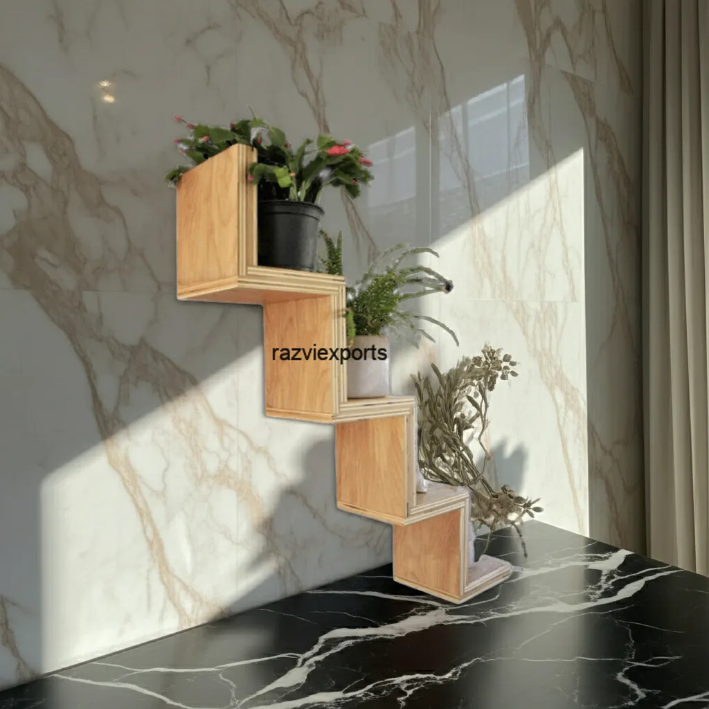 Wooden stair wall shelf mounted on wall – decorative storage