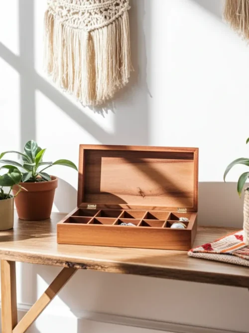 Handcrafted Wooden Box with Sections- Razvi Exports