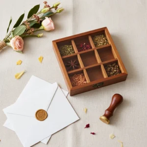 Traditional wooden masala box for storing kitchen spices