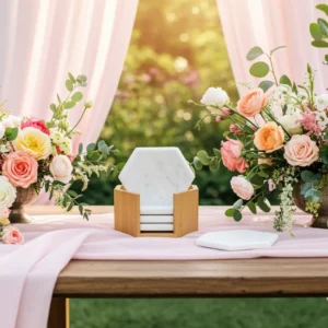 Handcrafted white marble coasters with holder for modern home décor