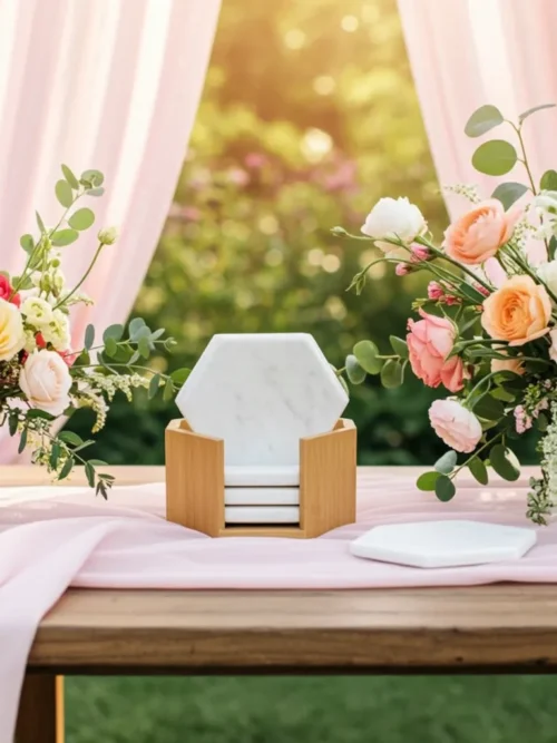Beautiful White Marble Coaster Set with Holder | B2B Wholesale