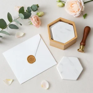 Luxury marble drink coasters with holder, handmade by Indian artisans