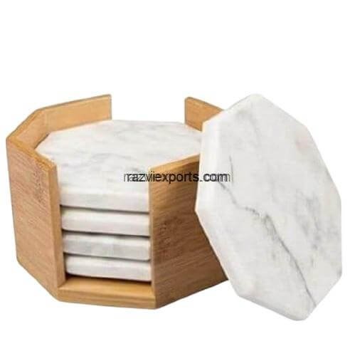 Beautiful White Marble Coasters Set with Holder | B2B Wholesale