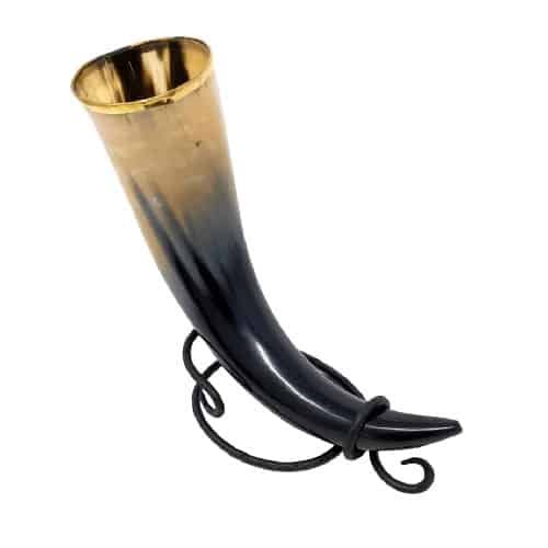Drinking Horn Brass Molded with Iron Stand