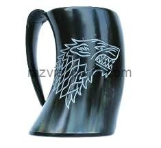 Thor engraved drinking horn mug with handle tankard