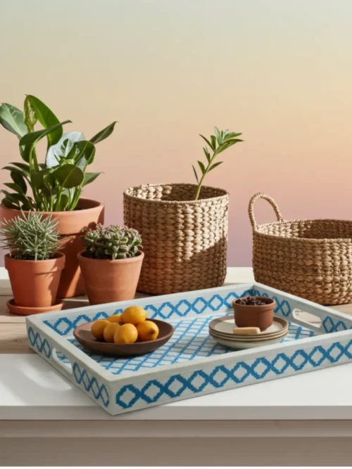 Bone Inlay Diamond Lattice Serving Tray – Razvi Exports