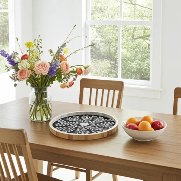 Razvi Exports Bone Inlay Floral Vine Tray - Thumbnail 2