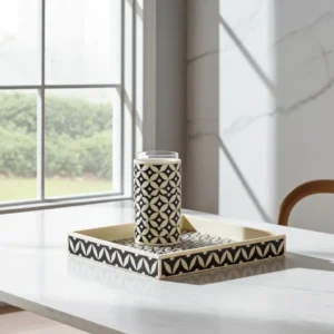 Handmade botanical pattern bone inlay tray manufacturer 