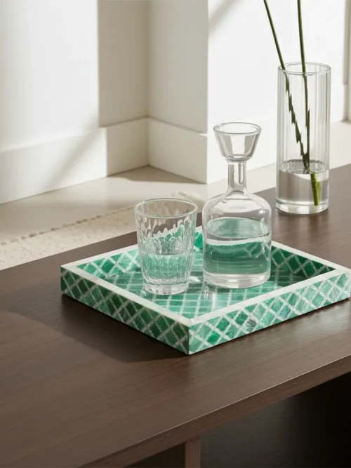 Diamond Lattice Bone Inlay Tray β Razvi Exports