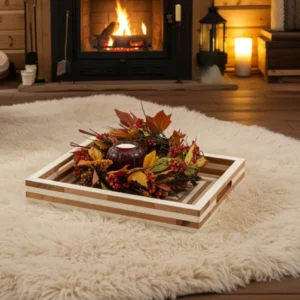 Bone Inlay Concentric Maze Tray 14x10 White & Brown