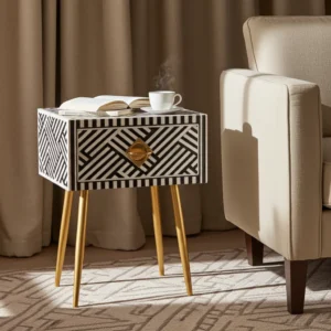 Artisan bone inlay nightstand 14x12x18 with a single drawer