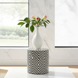 Artisan round bone inlay stool for home décor