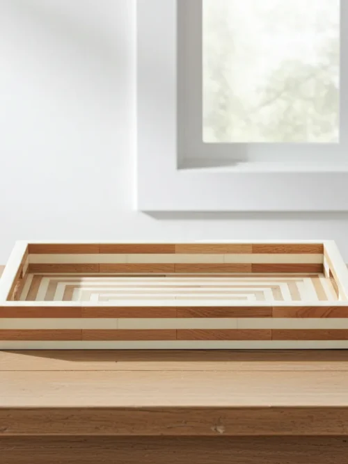 Bone inlay tray 14x10 in white and brown featuring concentric maze pattern