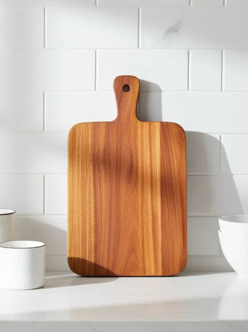 Handcrafted personalized wooden chopping board with easy-grip handle